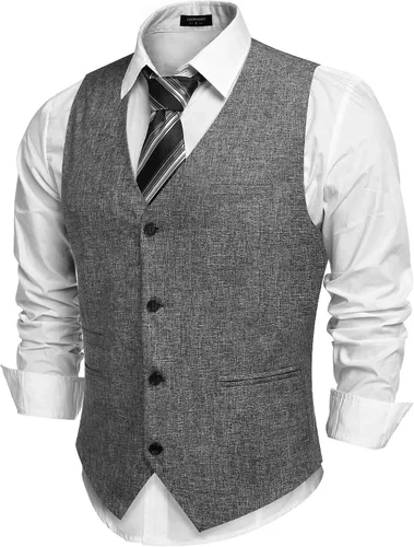 Vista 15 de COOFANDY Chalecos casuales de negocios para hombre, chaleco ligero de corte ajustado para traje Verde militar