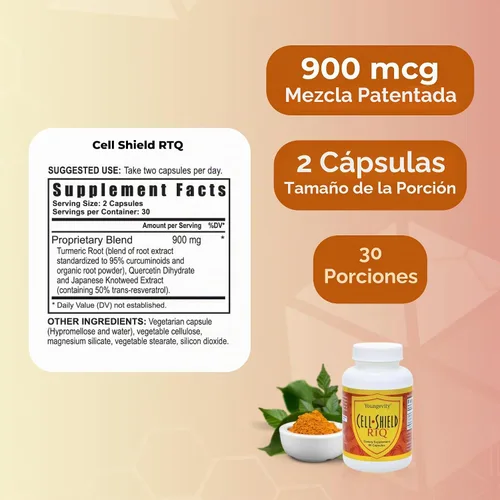 Vista 3 de Resveratrol Cúrcuma Quercetina RTQ Cell Shield - 60 Cápsulas (Paquete de 2)