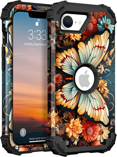 Vista 74 de Hocase Funda para iPhone SE 2022/2020, resistente a prueba de golpes, de plástico duro+goma de silicona, funda protectora híbrida para iPhone SE
