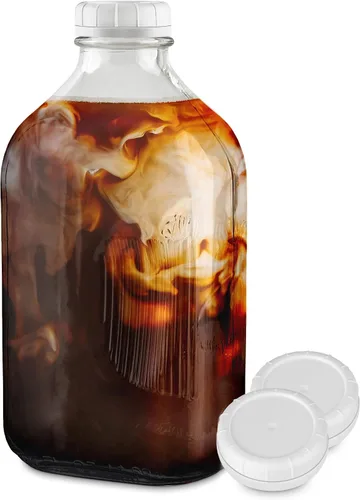 Vista 9 de Stock Your Home Botella de leche de vidrio de un litro con tapa (paquete de 1) jarras de 32 onzas y 3 tapas blancas, contenedor de leche