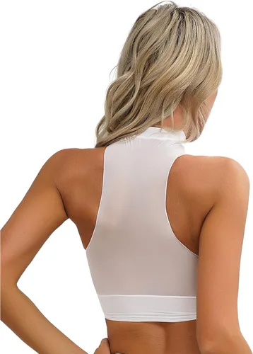 Vista 6 de Mujeres atractivas ver a través de Crop Top Sheer Mock Neck Bra sin mangas apretado Cami chaleco ropa de dormir
