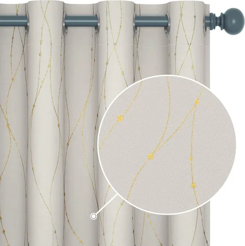 Vista 16 de Deconovo - Cortinas opacas con diseño dorado estampado y ojales, negro, de 42 pulgadas de ancho x 45 pulgadas de largo