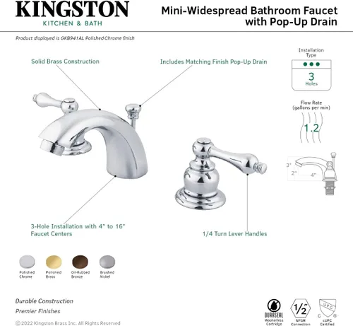 Vista 3 de Kingston Brass GKB945AL Magellan Mini-Grifo de Lavabo Generalizado con Ventana Pop-Up, 4-7/16", Bronce Aceitado Oil Rubbed Bronze