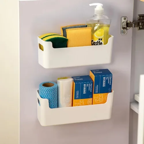 Vista 11 de 2 piezas Organizador para puerta de gabinete de cocina, almacenamiento adhesivo en la puerta interior del gabinete, estante de almacenamiento debajo