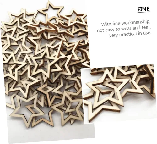 Vista 4 de EXCEART 300pcs Five-Pointed Star Wood Slice Ornament Craft Stars Christmas Decorative Pendants