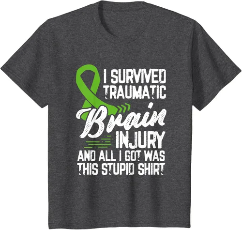 Vista 27 de Camiseta traumática con cinta verde para concienciación de lesiones cerebrales traumáticas I survived TBI, Negro, S