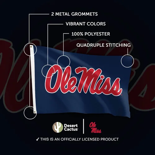 Vista 4 de Desert Cactus Bandera de los rebeldes de la Universidad de Mississippi Ole Miss U of M Banners 100% poliéster para interiores y exteriores, banderas