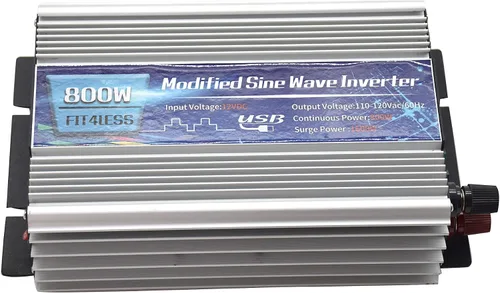 Vista 3 de Inversor de corriente 800W con salida de enchufes dobles y entrada USB5V 2000mA DC12V o 24V, salida AC110V 60Hz (12V)