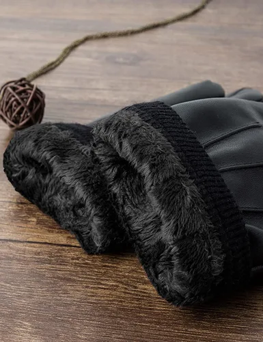 Vista 7 de SANKUU Winter Leather Gloves for Men, Touchscreen Snap Closure Cycling Black Gloves Outdoor Riding Warm Waterproof Gloves