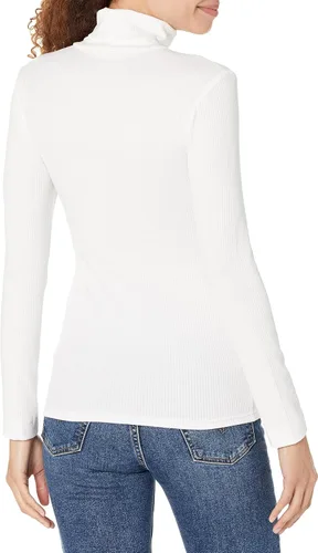 Vista 3 de Tienda Essentials Camiseta de cuello alto de punto acanalado de manga larga para mujer (disponible en tallas grandes), paquete de 2