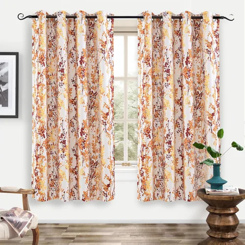 Vista 12 de Cortinas DriftAway 100% Blackout Amarillas y Blancas para Sala de Estar, Dormitorio, Cocina, 84 Pulgadas de Largo, Paneles Botánicos con Flores
