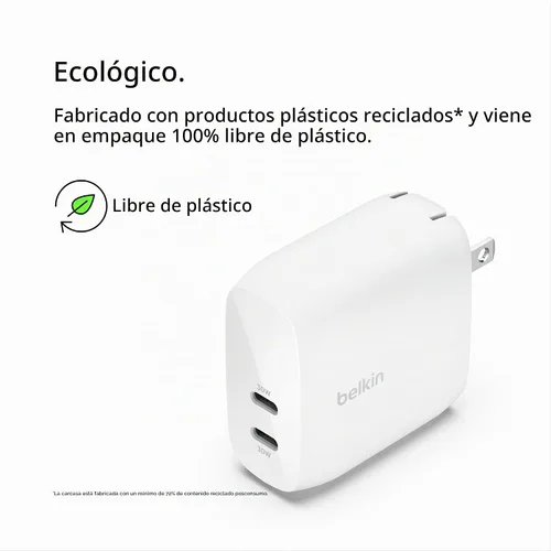 Vista 4 de Belkin Bloque dual del cargador del USB C de 60W, carga rápida de PPS