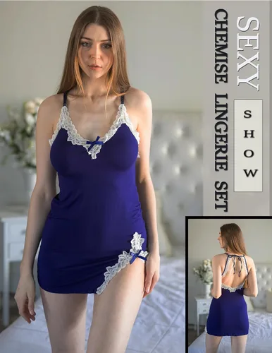 Vista 4 de Avidlove Lencería sexy de encaje para mujer, cuello en V, camisón de algodón para mujer