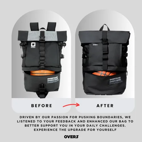Vista 6 de OVER3 Mochila de baloncesto grande – con compartimento para zapatos y laptop – Bolsa versátil para baloncesto, fútbol, voleibol, fútbol y viajes