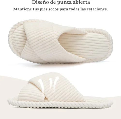 Vista 6 de GOEWY - Pantuflas para mujer con espuma viscoelástica para el hogar, con entretejido de pana, tiras cruzadas, con punta abierta, sandalias cómodas