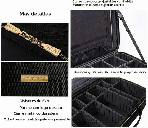 Vista 5 de Estuche portátil profesional para organizar maquillaje, de goma EVA, de ROWNYEON, M, Negro