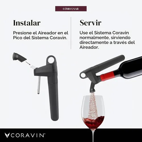 Vista 4 de CORAVIN Aireador giratorio para su uso, sistema de preservación de vino airea rápidamente tu vino tinto y blanco embotellado, conserva la frescura