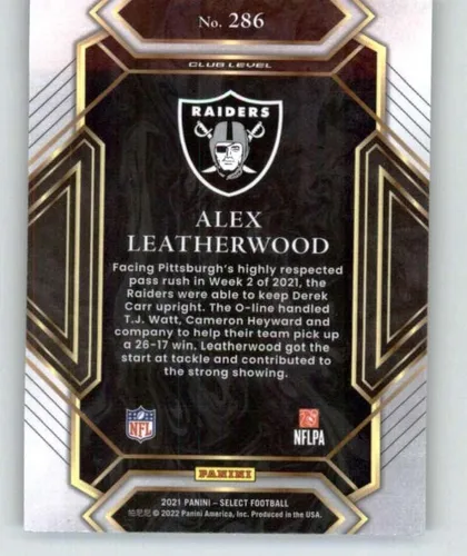 Vista 2 de 2021 Panini Select #286 Alex Leatherwood Club Level Las Vegas Raiders RC Rookie NFL Football Trading Card