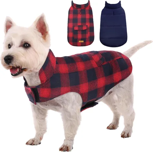 Vista 25 de Kuoser - Abrigo de invierno para perro reversible de estilo británico, abrigo de clima frío para cachorros, ropa resistente al viento, chaleco