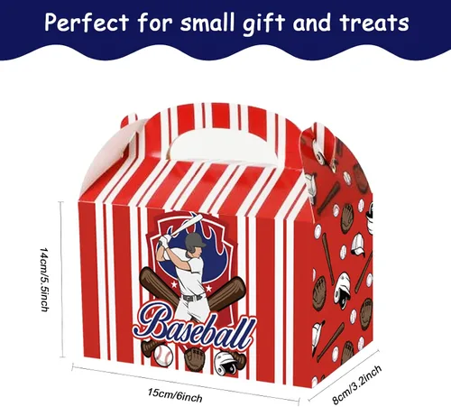 Vista 2 de chiazllta Cajas de regalo de fiesta de béisbol, cajas de regalo, galletas de caramelo de béisbol, caja de cartón con asas para niños, suministros
