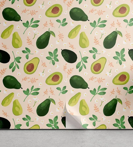 Vista 31 de Ambesonne Papel tapiz despegable y adhesivo con patrón de esquí para el hogar, personas esquiando en colores pastel continuos en la pista, árboles