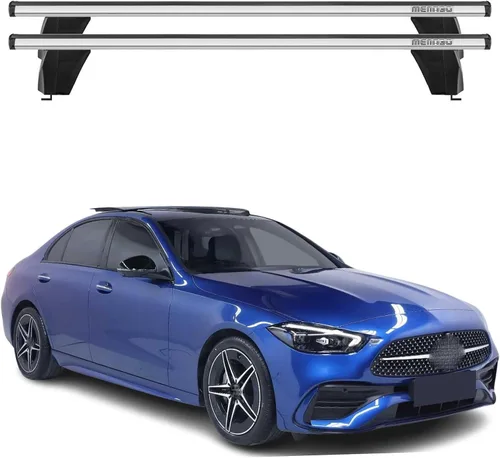 Vista 16 de OMAC Barras transversales de techo de punto fijo Mercedes Clase C Sedan 2015 a 2023, portaequipajes, 165 libras, aluminio, 2 piezas, color plateado