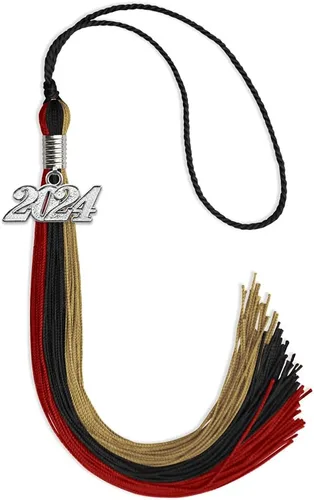 Vista 52 de Endea Graduation Borla de triple color con gota de fecha plateada (negro/dorado/granate, 2020)