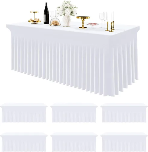 Vista 11 de Smiry Mantel de Spandex Paquete de 6, Mantel Elástico Ajustable Extensible para Mesas Rectangulares de 4 Pies, Cubierta de Mesa Impermeable Lavable