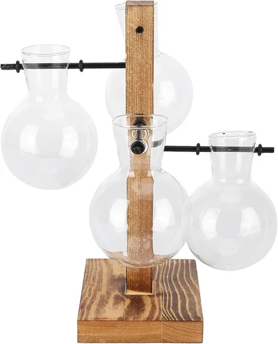 Vista 2 de Asixxsix Terrarios de plantas con soporte de madera, soporte retro para macetas hidropónicas de escritorio con 4 bombillas para propagar plantas