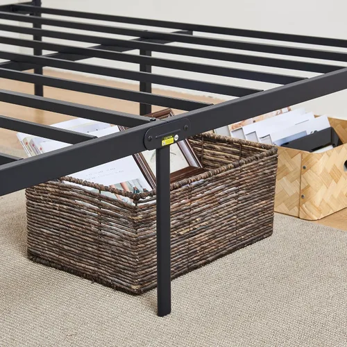 Vista 6 de VECELO Base de cama de tamaño matrimonial con plataforma de metal, base de colchón con cabecero, soporte de listones de acero, no necesita somier