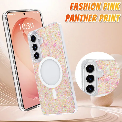 Vista 239 de Bonoma - Funda compatible con Samsung Galaxy S21 Plus, diseño de corazón con purpurina, color rosa Support for MagSafe, Plating Magnetic Case TPU