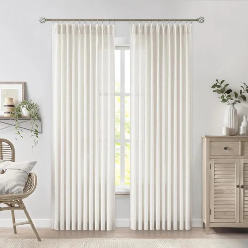 Vista 9 de WEST LAKE cortinas de lino natural con pinzas plegadas de 63 pulgadas de largo, 2 paneles, cortinas de estilo rústico para sala de estar
