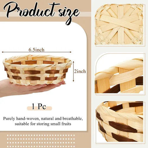 Vista 2 de Sintuff Paquete de 1 cesta redonda tejida de regalo, canastas de bambú para decoración, de mimbre, tortilla, pan, fruta, apilable