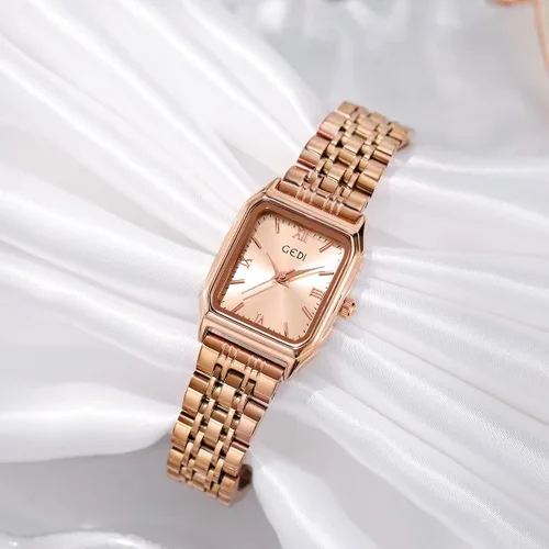 Vista 2 de Gosasa Relojes de moda para mujer, esfera cuadrada, elegante, reloj de acero inoxidable, de cuarzo, impermeable, pantalla analógica
