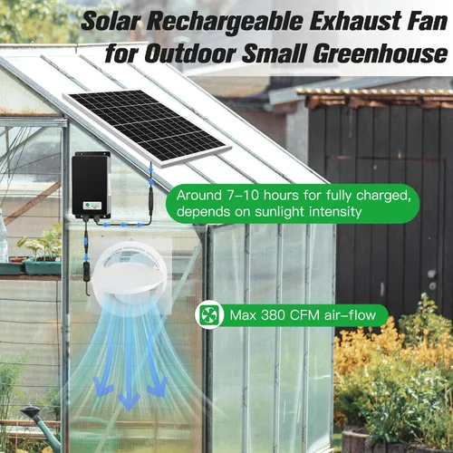 Vista 6 de blessny Ventilador de escape recargable solar de 8" para invernadero