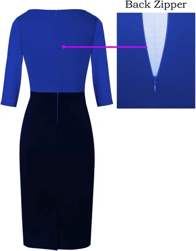 Vista 5 de VFSHOW Womens Wear to Work Slim Colorblock Crisscross Waist Front Zipper Business Party Office Bodycon Pencil Sheath Dress
