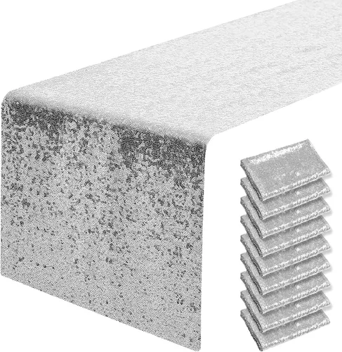 Vista 19 de Pufogu - Camino de mesa de lentejuelas brillantes de 12 x 72 pulgadas para fiestas de cumpleaños, decoración de bodas, despedidas de soltera