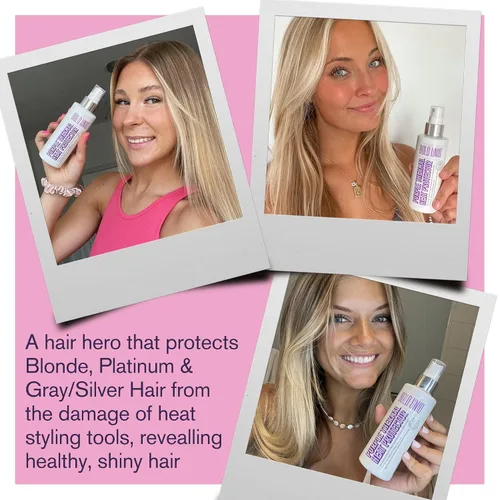 Vista 2 de Spray protector de calor formulado para cabello rubio, platino, ceniza y plata/gris. Fórmula profesional de protección térmica que minimiza