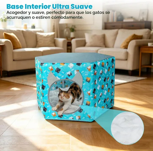 Vista 6 de Camas para gatos de interior, cama hamaca elevada para gatos, casa hexagonal para gatos con malla transpirable y parte inferior antideslizante, cama