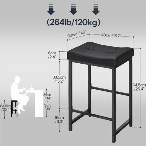 Vista 3 de HOOBRO Taburetes de Bar, Taburetes de Silla de Montar de 25.4", Taburetes con Tapicería de PU, Taburetes de Altura de Mostrador con Reposapiés