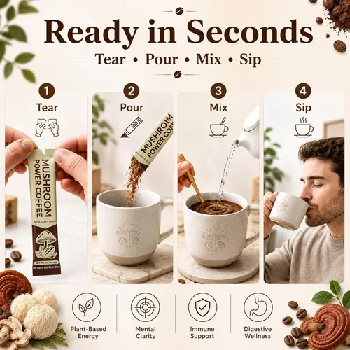 Vista 7 de Café orgánico de hongos, 20 barras de café instantáneo de hongos con mezcla de 8 hongos, aminoácidos y electrolitos, bebida de hongos de café