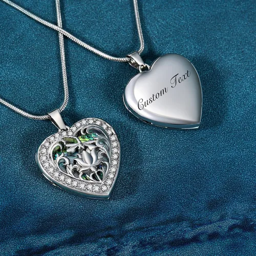 Vista 3 de Fanery sue Collar con medallón de corazón personalizado para mujer que sostiene fotos, medallones de fotos de memoria personalizables