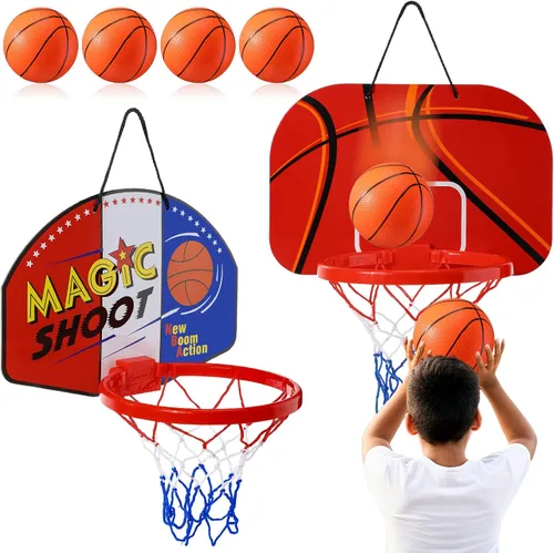 Vista 8 de Sosation 2 piezas Mini aro de baloncesto con 4 balones de baloncesto, gancho adhesivo, bomba, aro de baloncesto para interiores sin perforación