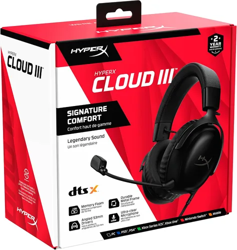 Vista 9 de HyperX Cloud III - Auriculares para juegos con cable, PC, PS5, Xbox Series XS, controladores en ángulo de 2.087 in, DTS, espuma viscoelástica, marco