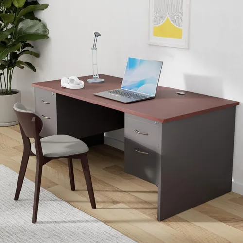 Vista 2 de Lorell Serie de escritorio modular de laminado de caoba/carbón