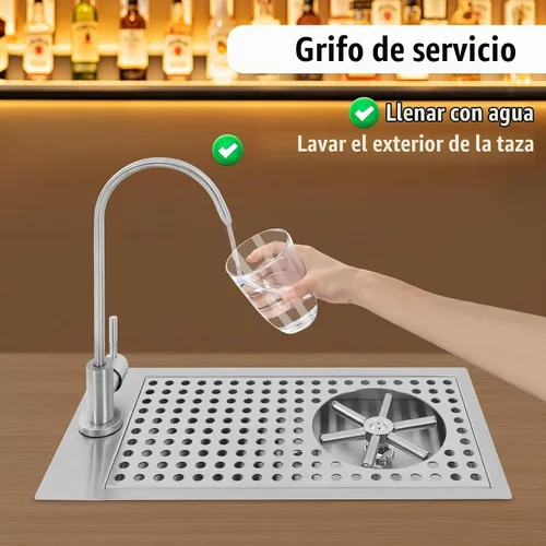 Vista 5 de Enjuagadora de vidrio con grifo, jarra comercial de acero inoxidable 304 con boquilla de alta presión de ángulo múltiple para bar, cafetería