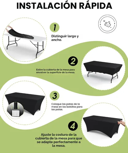 Vista 4 de Pureegg Mantel de Spandex de 6 pies - Paquete de 6, Cubierta de Mesa Ajustada y Elástica para Mesas Rectangulares, Tela Resistente a las Arrugas