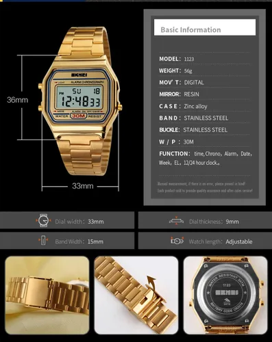 Vista 7 de PASOY - Reloj digital de acero inoxidable con retroiluminación, multifunción, cronómetro, resistente al agua, para hombre