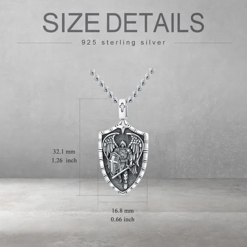 Vista 6 de WINNICACA Joyería de plata de ley de San Miguel para hombres, joyería con colgante para padre, novio, medalla de San Miguel para niños y hijos