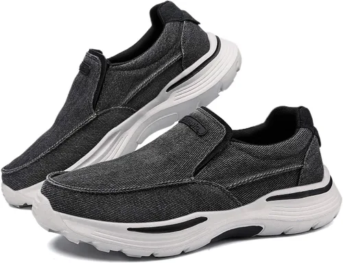Vista 2 de JAMONWU Zapatos de tela para hombre, mocasines casuales, zapatos para caminar, zapatos ligeros para exteriores